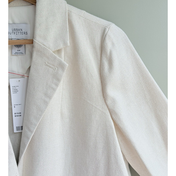 URBAN OUTFITTERS Size S Cream Linen Herringbone Blazer Jacket Neutral Minimalist - Picture 3 of 15